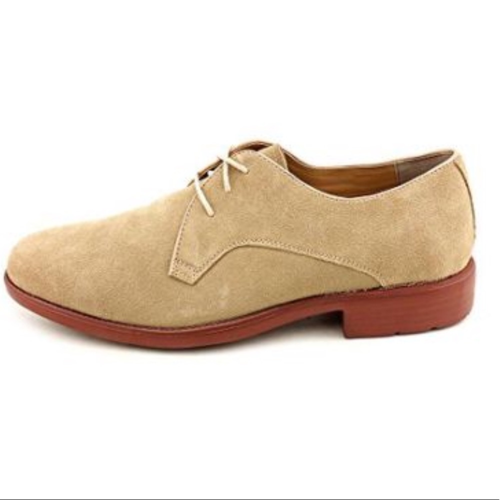 Hush Puppies Beige Suede Derby Flats with Brown Sole